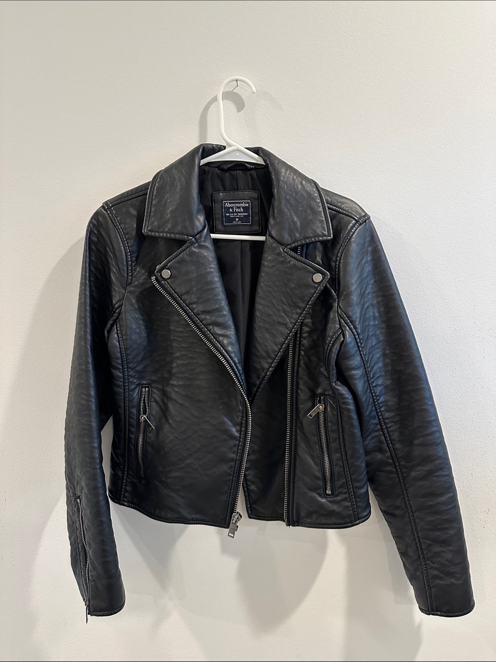 Abercrombie & Fitch Black Faux Leather Asymmetrical Moto Jacket - Women